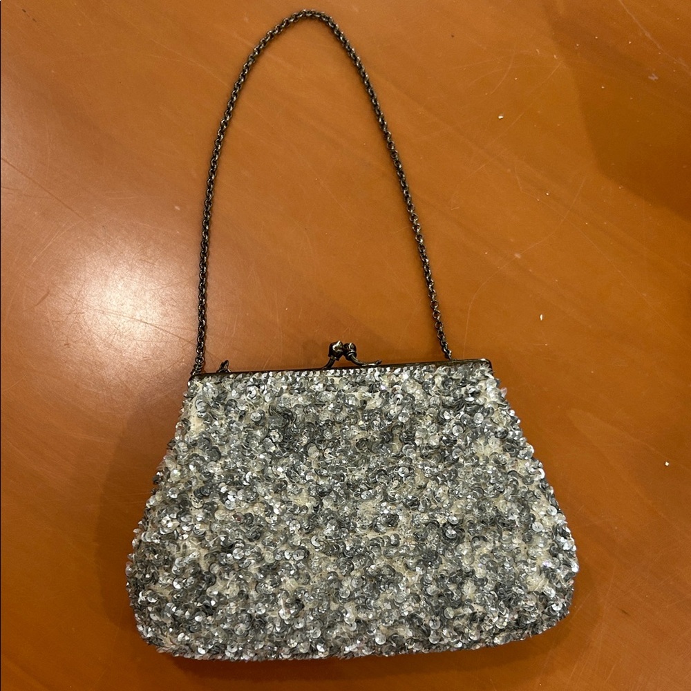 Moyna Silver, Gray, and Cream Sequin Clutch